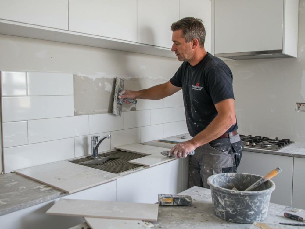 Even de wanden van de keuken tegelen