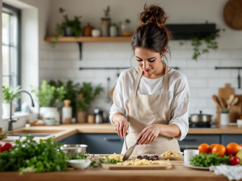 Mevrouw Jansen in haar nieuwe keuken